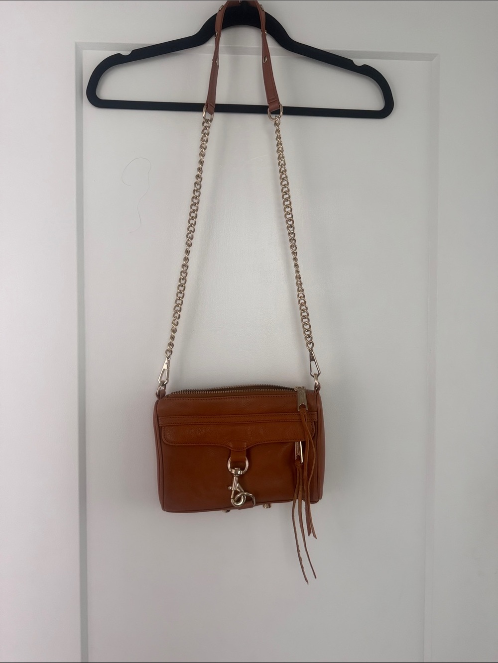 Rebecca Minkoff Tan Leather Mini Mac Crossbody with Chain Strap